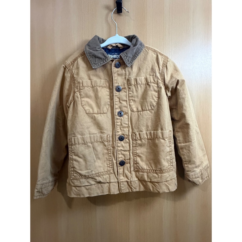 OshKosh Bgosh Kids Tan Canvas Barn Jacket Corduroy Collar Chore Coat 3T